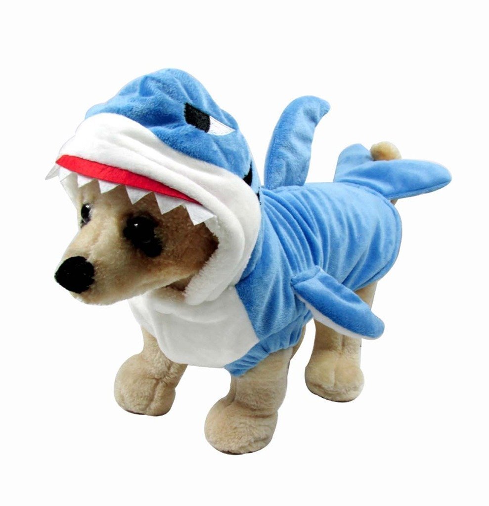 Mogokoyo Funny Dog Cat Shark Costumes, Pet Halloween Christmas Cosplay Dress, Adorable Blue Shark Pet Costume,Animal Fleece Hoodie Warm Outfits Clothes ("XXL" Size)
