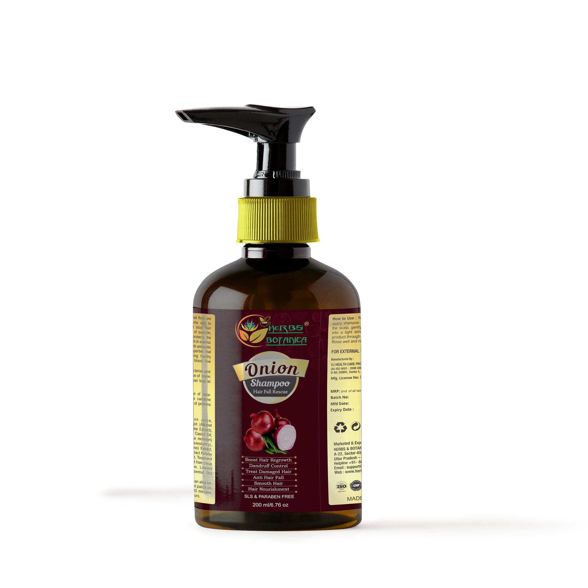 Onion Shampoo for Hair Growth Enriched with Caffeine, Curry Leaf & Indian Alkanet Root Controls Hair Fall & Dandruff Onion Shampoo and Conditioner Alternative 6.76 fl oz by Herbs Botanica