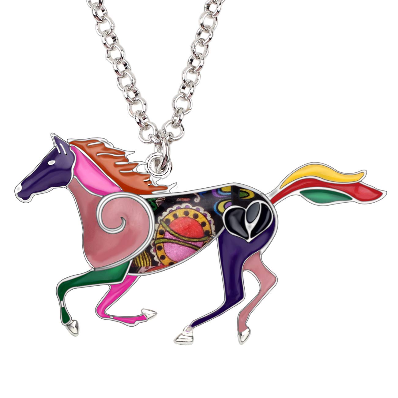 NEWEI Cute Enamel Horse Necklace Gifts Horse Pendant Jewelry for Women Girls Horse Loves Charms (Purple)