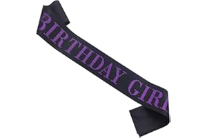 MGJSRNH Birthday Girl Sash for Women,Black Satin Purple Glitter Sash,Happy Birthday Princess Party Decorations,Women's Birthday Party Supplies,16,18,21,30,40,50 or Any Other Birthday Party