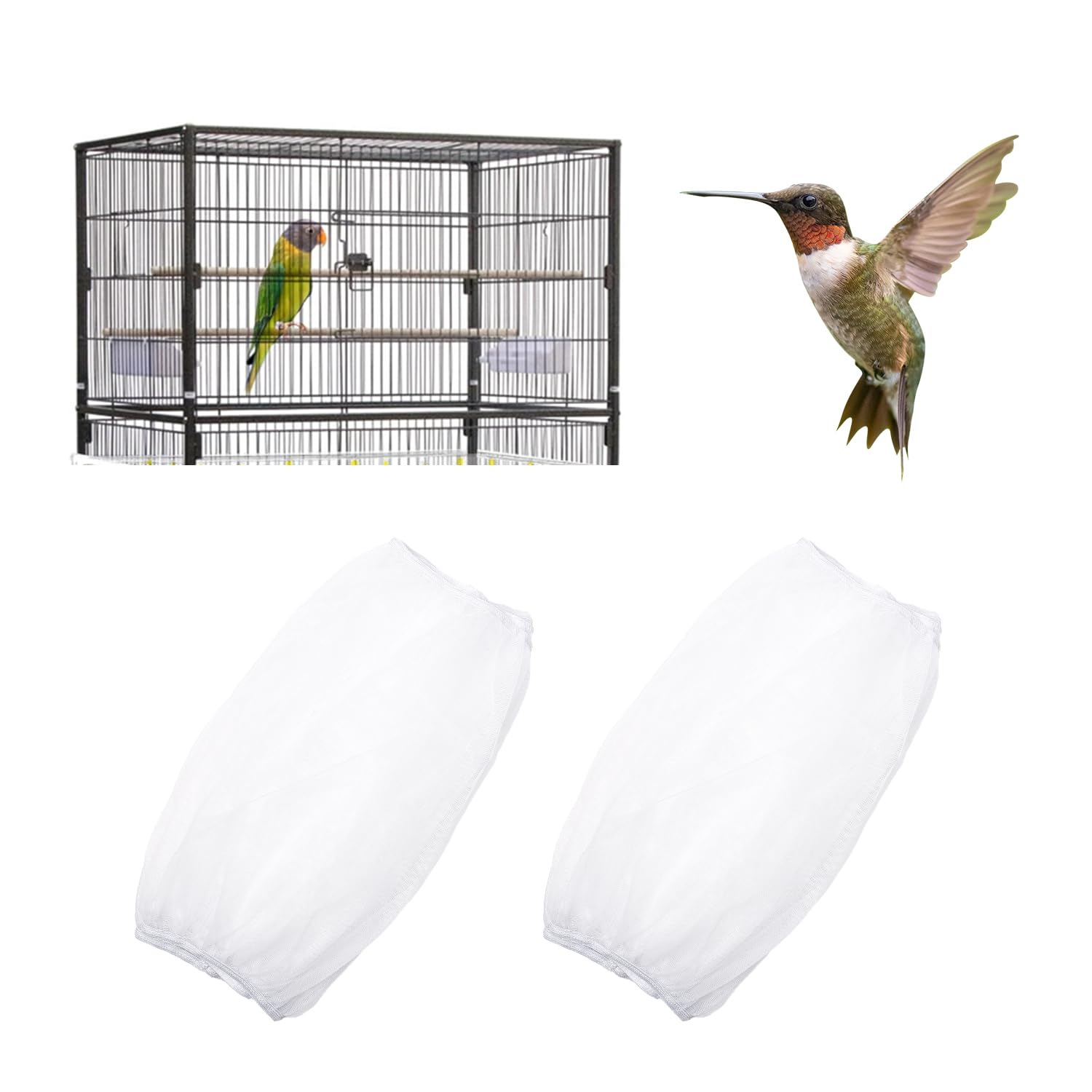 NAUZE 2 Pieces Bird Cage Net Cover Bird Cage Seed Catcher Adjustable Birdcage Cover Ventilate Dustproof for Bird Cage Accessories