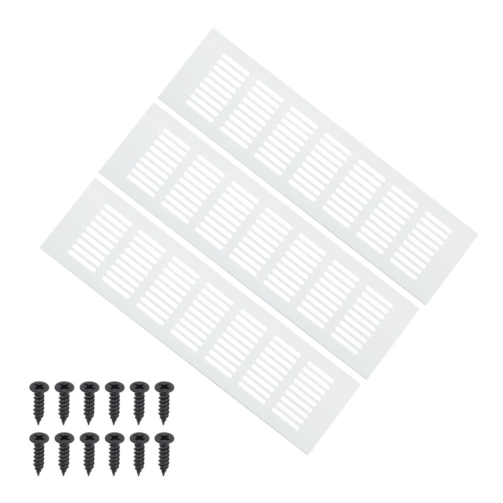 PATIKIL 12 x 3 Inch Door Air Vent Cover, 3 Pcs Heavy Duty Aluminum Grille Ventilation Cover Louvered with Mounting Screws for Cabinet Wardrobe Door, Silver