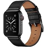 OUHENG Leather Bands Compatible with Apple Watch Band 49mm/46mm/45mm/44mm/42mm, Genuine Leather Strap Compatible with iWatch Ultra 3/2/1 & Series 11/10/9/8/7/6/5/4/3/2/1 & SE3 SE2 SE, Black/Black