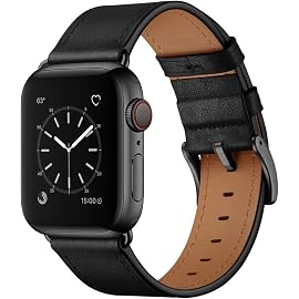 OUHENG Compatible with Apple Watch Band 42mm 44mm, Genuine Leather Band Replacement Strap Compatible with Apple Watch Series 4 Series 3 Series 2 Series 1 44mm 42mm Sport Edition, Black