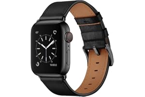 OUHENG Leather Bands Compatible with Apple Watch Band 49mm/46mm/45mm/44mm/42mm, Genuine Leather Strap Compatible with iWatch Ultra 3/2/1 & Series 11/10/9/8/7/6/5/4/3/2/1 & SE3 SE2 SE, Black/Black