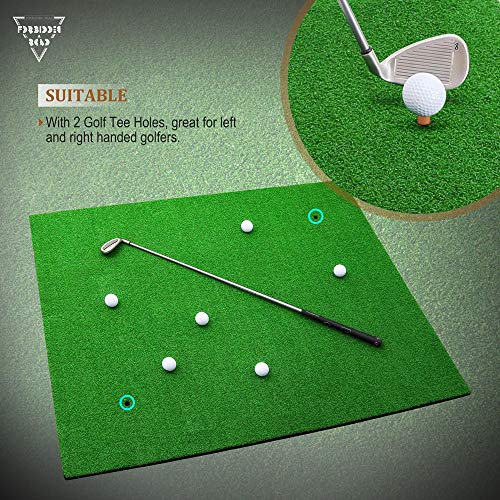 Forbidden Road Golf Practice Hitting Grass Mat with 2 Golf Tee Holes & 1 Golf Tee Rough Indoor Backyard Golf Pad Residential Golf Hitting Mat for Golf Swing Practice Training Putter Balls (5ft x 5ft)