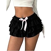 SweatyRocks Women's Y2K Shorts Ruffle Layered Shorts Bloomer Bow Low Rise Mini Booty Skirts Skorts