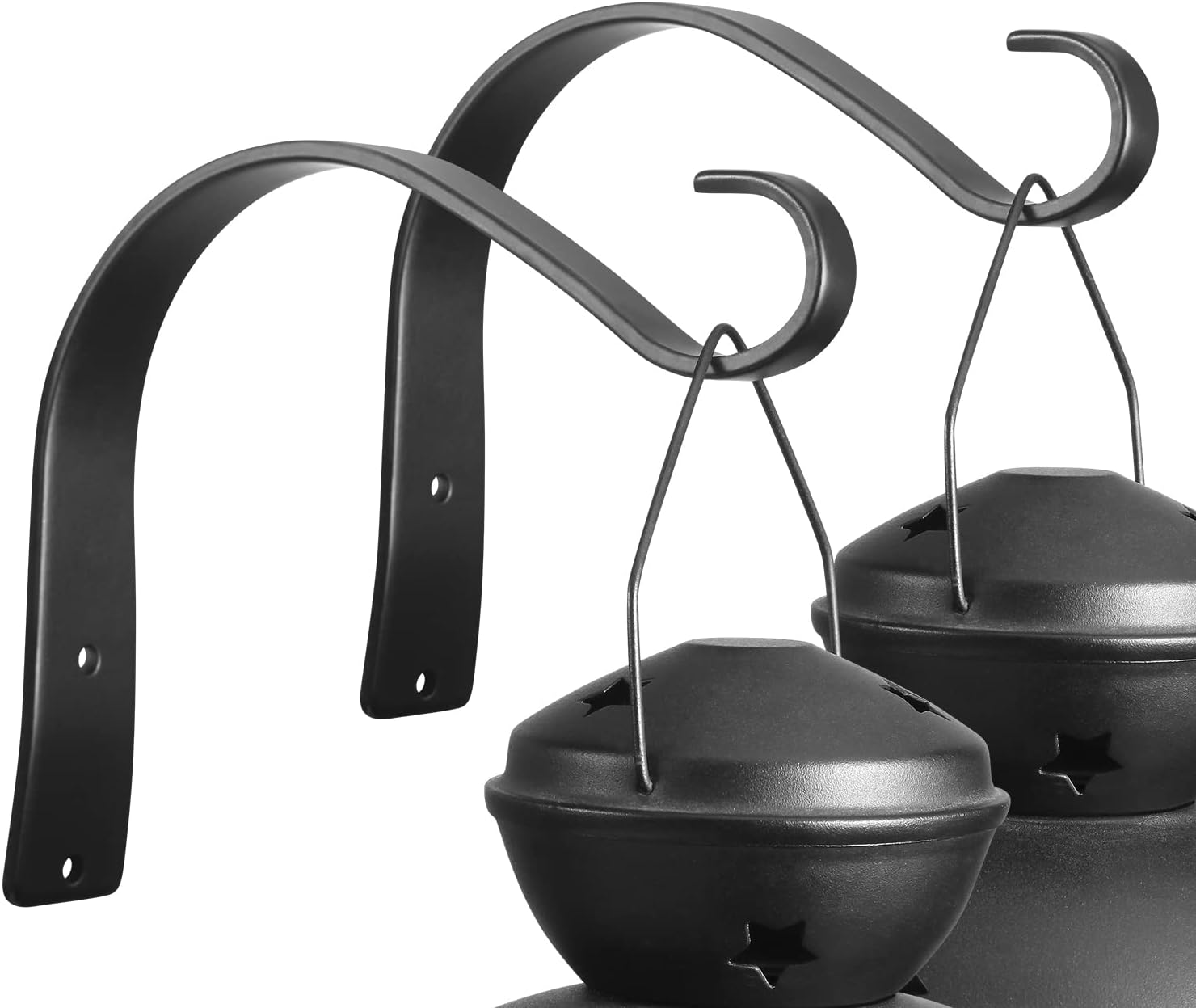 Outdoor Hanging Brackets - ROBLUX 2 pcs Hanging Wall Hooks for Decorative Candle Lanterns,Outdoor Solar Lanterns,Decor Ligths,Jar Sconce,Wind Chime,Bird Feeders,Outdoor or Indoor Small Plant Bracket Hooks Black (5.11-Inch)