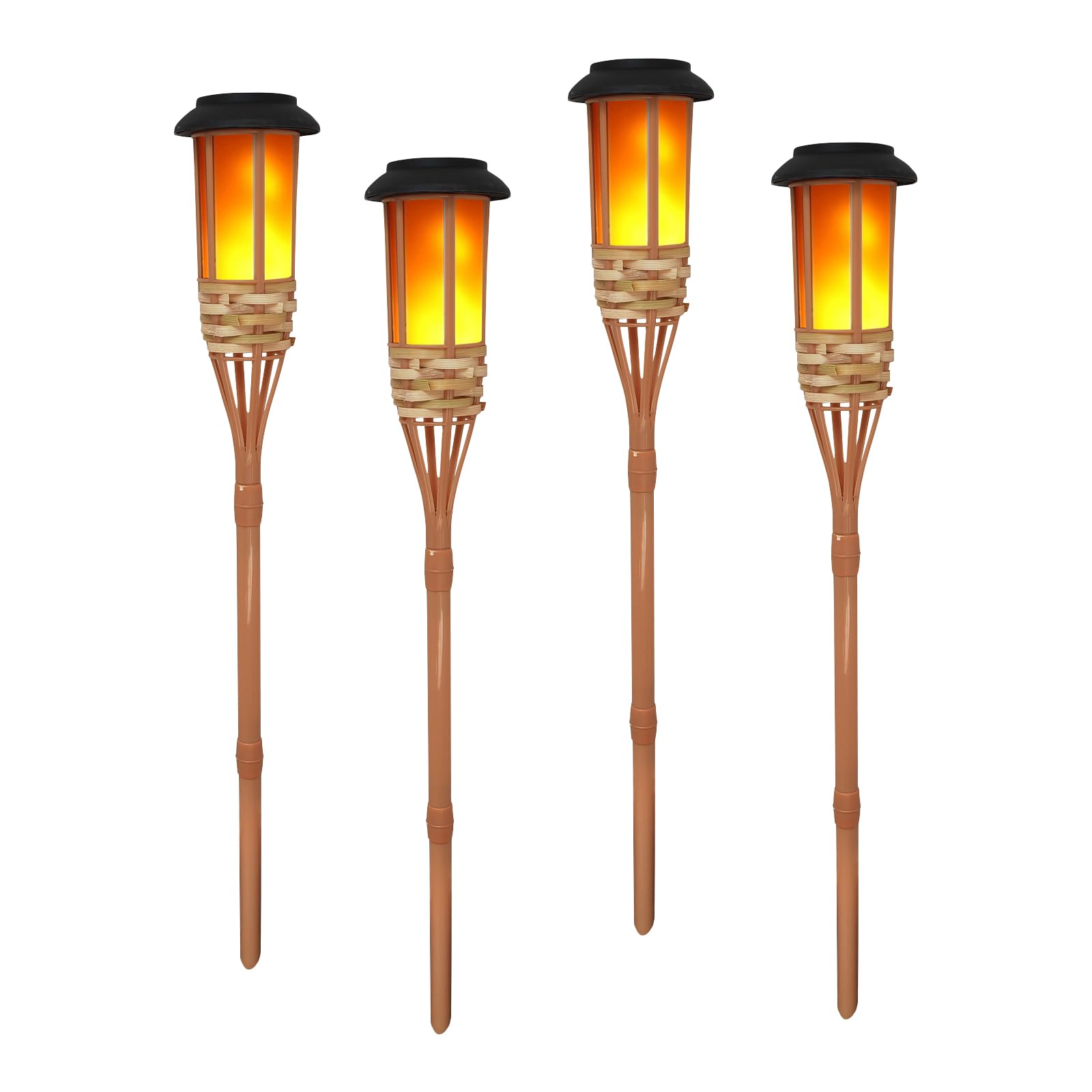 OUGPIU 4PCS Solar Outdoor Lights Height 60cm Waterproof Solar Torch Lights Outdoor Flickeringflame,Pathway Decorations for Patio Path Yard,Handmade Bamboo Torches,Dancing Flame Lighting Stake Lights