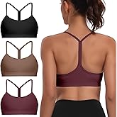 Raxnode Women's 3-Pack Y-Back Sports Bra, Thin Spaghetti Strap Nylon Yoga Bra with Removable Cups, Light Support Bralettes