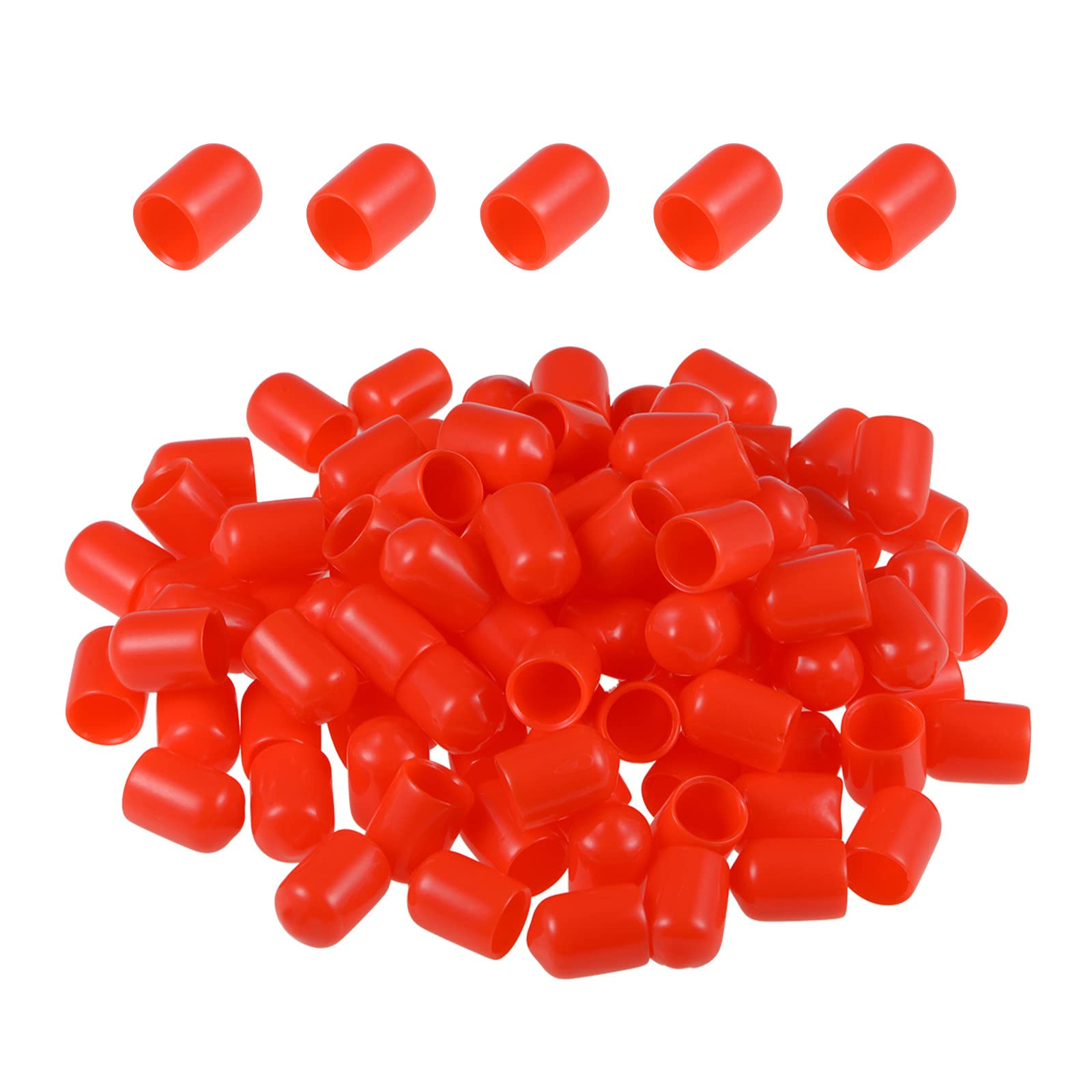 DMiotech 100 Pack 3/8" ID Red Screw Thread Protectors Rubber End Caps Bolt Covers for Screw Bolt Furniture Pipe