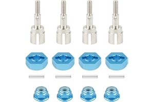 Rchobbytop 4 Sets 12mm Wheel Hex Drive Hub Adaptor & Steel Stub Axle & M4 Locknut for 1/10 RC Car, Replacement Parts of 102042 (02134) 122042 02033 for HSP 94107 94108 94111 94123 94124 94170, Blue