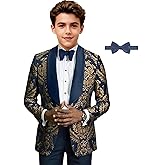 Txjojn Boys Jacquard Suit 3 Pieces, Slim Fit Formal Suits for Boys, Kids Tuxedo Suits Jacket Vest and Pants