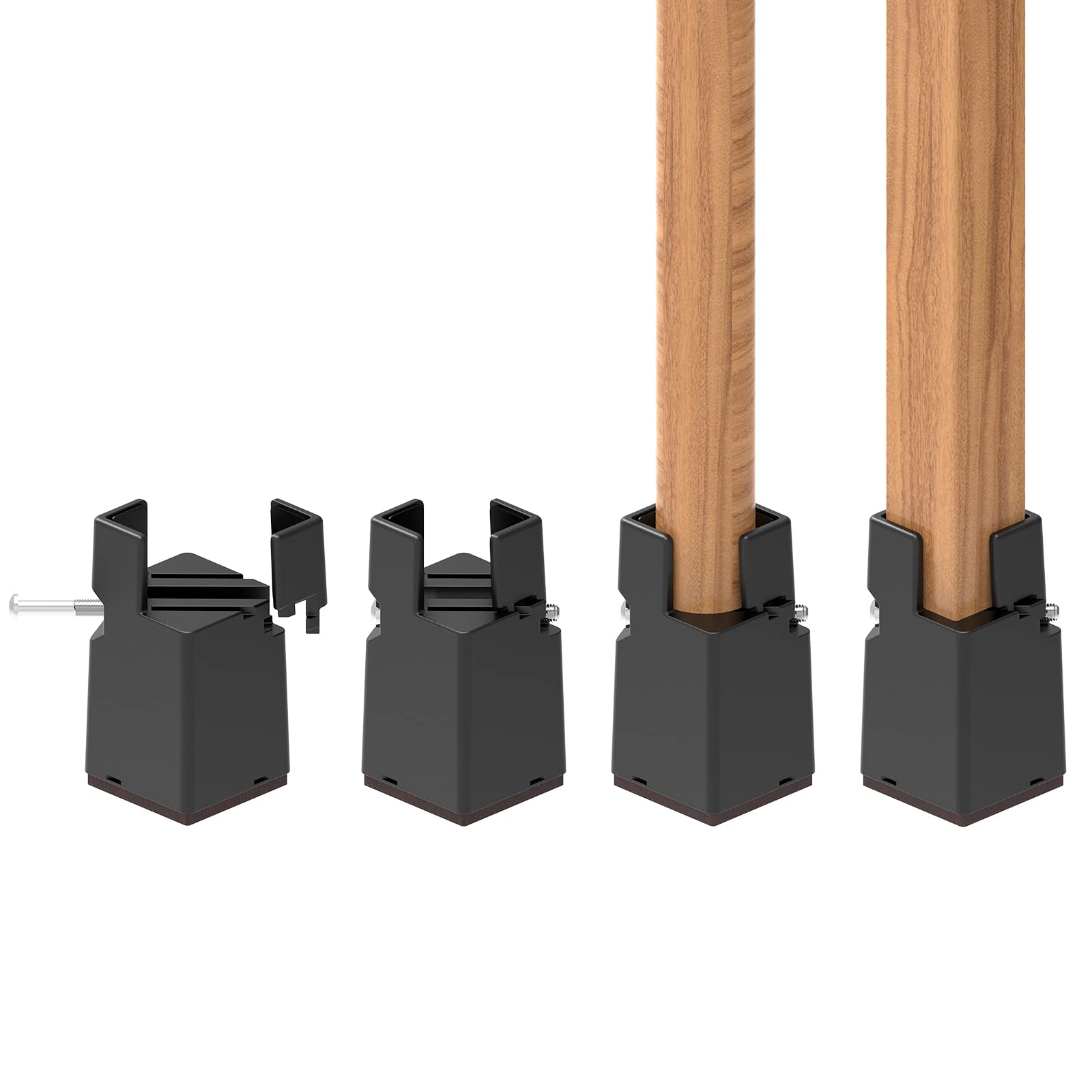 RCHYFEED Adjustable Bed Risers 7,5cm with Screw Clamp, 3 inch Furniture Risers Heavy Duty 4 Pack Sofa Table Chair Risers for Square/Round Furniture Legs Diameter 0.8''–1.6'', Supports 20,000 lb Black