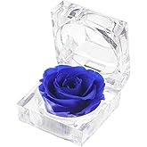 Enchanted Rose in Acrylic Crystal Ring Box Handmade Real Preserved Fresh Flower Best Romantic Gift for her Mother's Day Christmas Surprise Mom Wife NOT Silk (Blue)