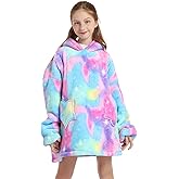 Wearable Blanket Hoodie for Kids 4-12YR Oversized Hooded Blanket Super Soft Comfortable Warm Flannel Colorful