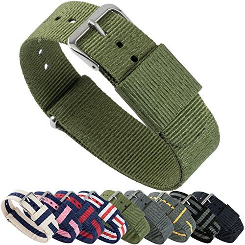 RB Premium Watch Bands - Ballistic Nylon, Stainless Steel - Choice of Color &amp; Length (18mm, 20mm, 22mm) (Army Green, 22mm)