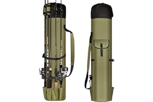 Fogein Fishing Rods Bag,Oxford Fabric Fishing Pole Case Fishing Bag,Fishing Rods and Tackles Storage Bag Holds 5 Poles,Foldable Fishing Bag Accommodate Fishing Gear and Equipment,Green