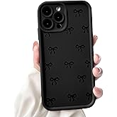 NITITOP Compatible with iPhone 15 Pro Max Case Cute Stylish Bow Knot Ribbon Design for Women Girls Artistic Bowknot Soft TPU Shockproof Protective Full Camera Protection Cover - Black