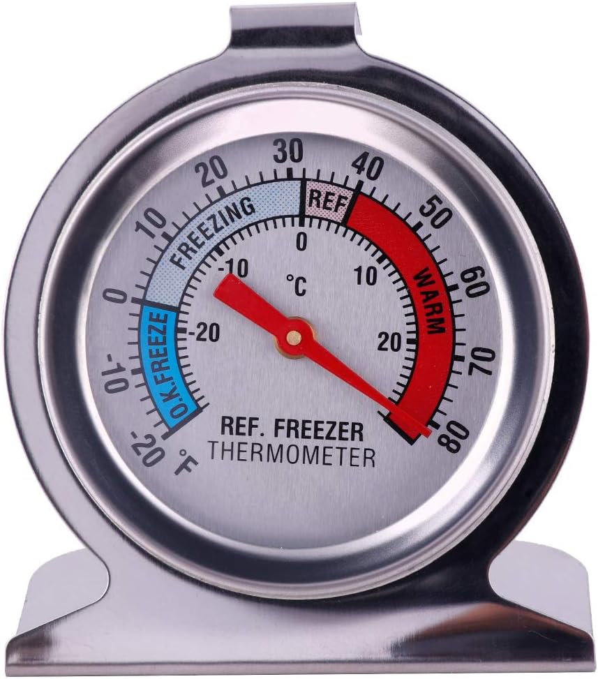 Teabelle Refrigerator Freezer Thermometer Fridge DIAL Type Stainless Steel Hang Stand