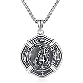 SOESON 925 Sterling Silver Saint Medal Pendant Necklace Men Women Catholic Medal Talisman Protect Us Jewelry Religious Gifts Stainless Steel Chain