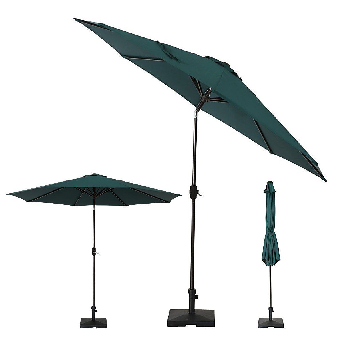 SUMBEL Outdoor Umbrella 9 Feet Aluminum Market Umbrella Table Umbrella with Push Button Tilt for Patio, Garden, Deck, Backyard, Pool, 100% Polyester, Green