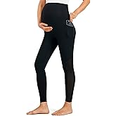 JOYSPELS Smooth Feeling Maternity Leggings Mesh Pregnancy Pants Over The Belly with Pockets