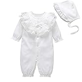 amropi Baby Girls Cotton Romper Lace Collar Jumpsuits Long Sleeve Coveralls with Hat 2 Pieces for 0-18 Months