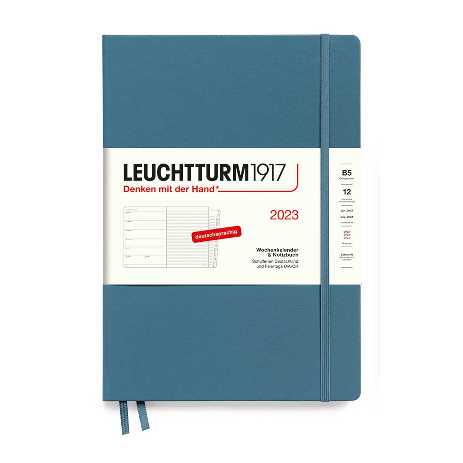 LEUCHTTURM1917 365662 Weekly Calendar & Notebook Composition (B5) 2023, 12 Months, Stone Blue, German