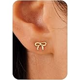 Plenky Gold Earrings-14K Gold/Silver/Rose Gold Plated Bow Earrings Trendy Dainty Cute Ribbon Minimalist Bow Stud Earrings for Women Gifts