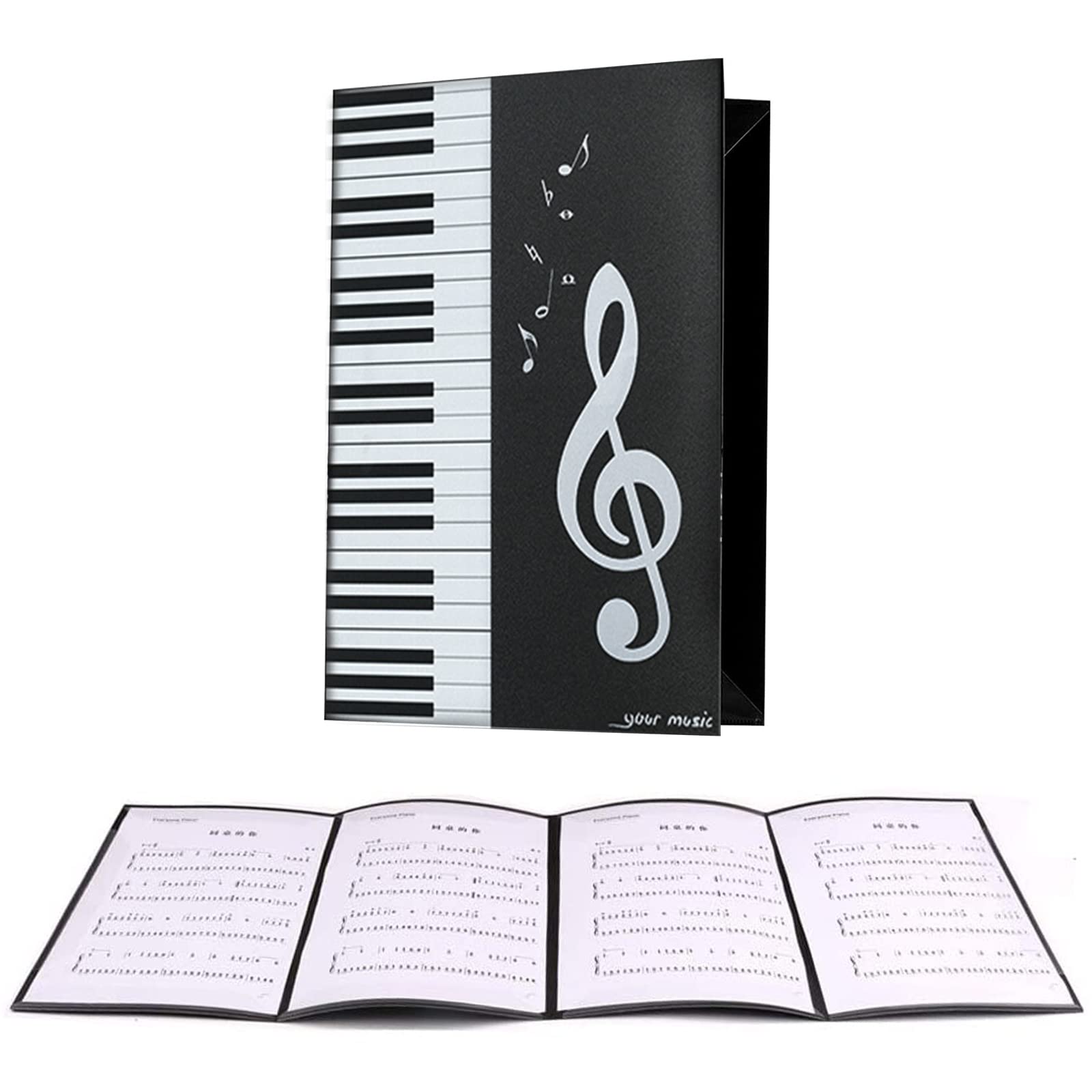 Bymivofun 4 Sided Music Folder, A4 4 Sided Music Folder for Piano Guitar Violin Paper Documents Music Lovers Students