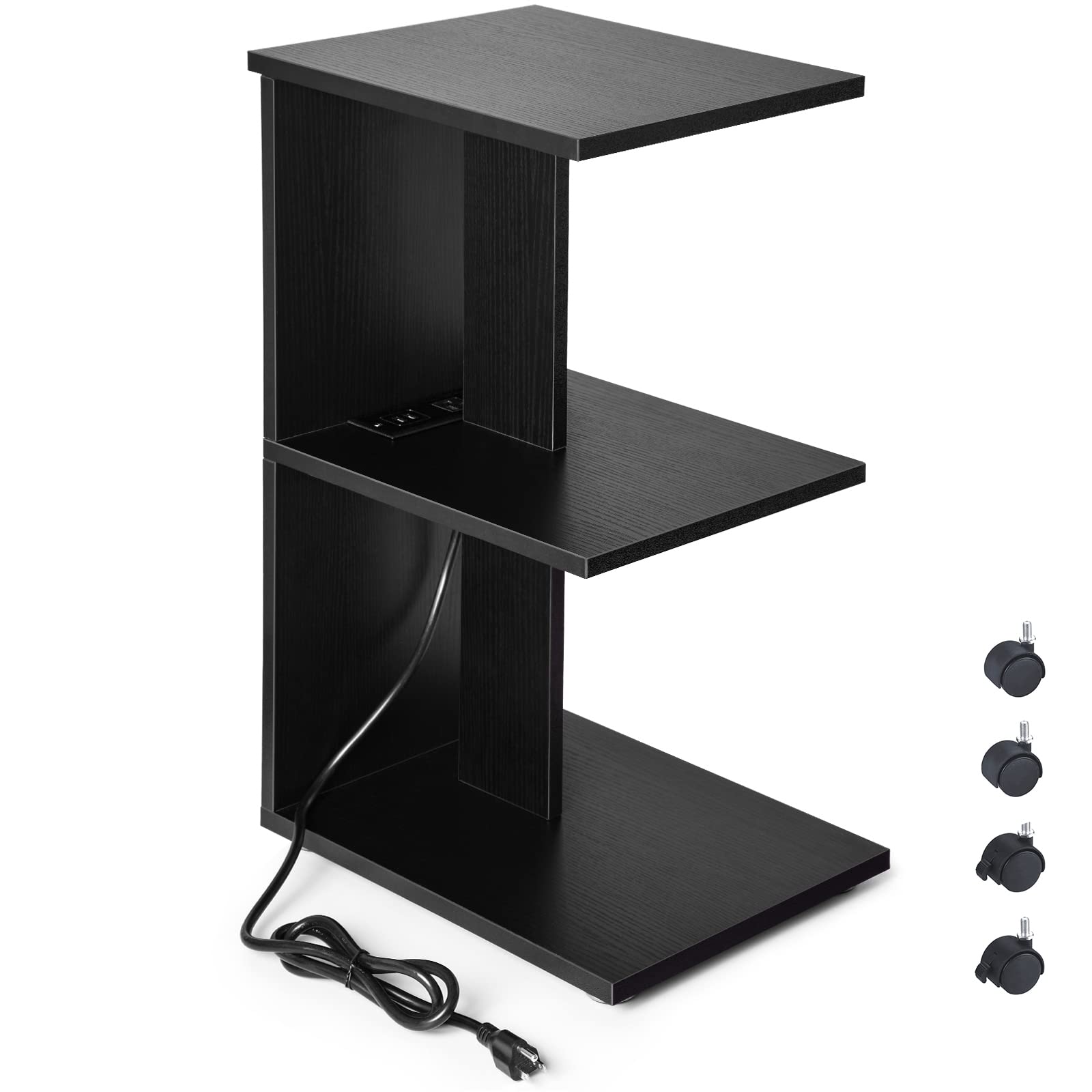 Photo 1 of ZGREN End Table with Charging Station, Narrow Side Tables for Small Spaces USB Ports and Outlets Rolling Bedside Nightstand Sofa Couch Slim Shelf Night Stand Living Room, Bedroom, Black