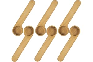 KVMORZE Wooden Coffee Scoop and Bag Clip, Tablespoon Wood Measuring Scoop with Bags Sealer, 2-In-1 Bags Sealer Measuring Spoon for Beans, Espresso Coffee, Tea (6)