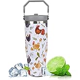 Heqianco Chicken Gifts for Women 30 oz Chicken Tumbler with Handle Coffee Cup Tumblers with Flip Straw and Top Handle