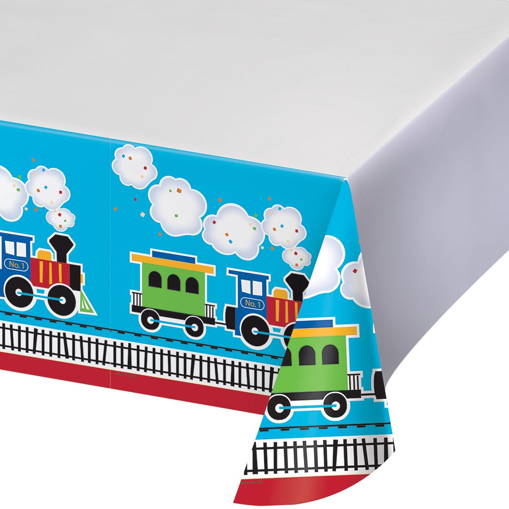 Creative Converting Colourful Train Plastic Tablecover-1 Pc, All Aboard, 324350