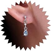Aneneiceera Vintage Teardrop Sapphire Earrings Oval Blue Crystal Drop Earrings Halo Blue Crystal Earrings Boho Cz Sapphire Rhinestone Earrings Jewelry for Women