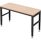Antifir 60” Adjustable Workbench,Heavy Duty Wood Work Bench 2000 Lbs Load Capacity,Work Table with Power Outlet for Garage, Workshop, Office, Home