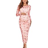 AISWI Maternity Mesh Dress Ruched Side Round Neck Pregnancy Dresses Baby Shower Wedding Guest Cocktail Party 2025 Fall