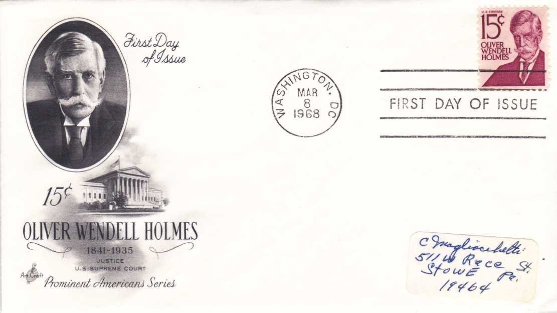 1968 Oliver Wendell Holmes 15¢ US Postage Stamp First Day Of Issue