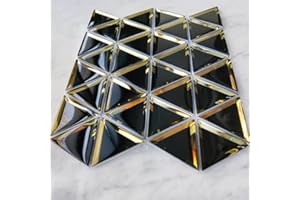 Soulscrafts Beveled Mirror Glass Mosaic Tile,Black with Gold, 3 Inch Triangle Glass Backsplash Tiles for Kitchen Bathroom Wall 5 Sheets/Box