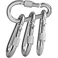 BEWISHOME 4 Pack Carabiner Hooks Hammock Locking Solid Metal D Clips with Heavy Duty 500LBS Screw Gate Hammock Locking,Quick Link for Outdoor Camping Hiking Traveling Backpacking Black & Silver HDK02