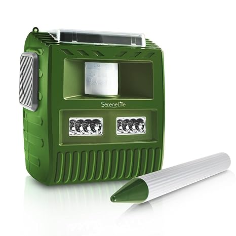 SereneLife Waterproof Solar Animal Chaser, Electric Pest Repeller, Solar Animal Repeller, Outdoor Motion