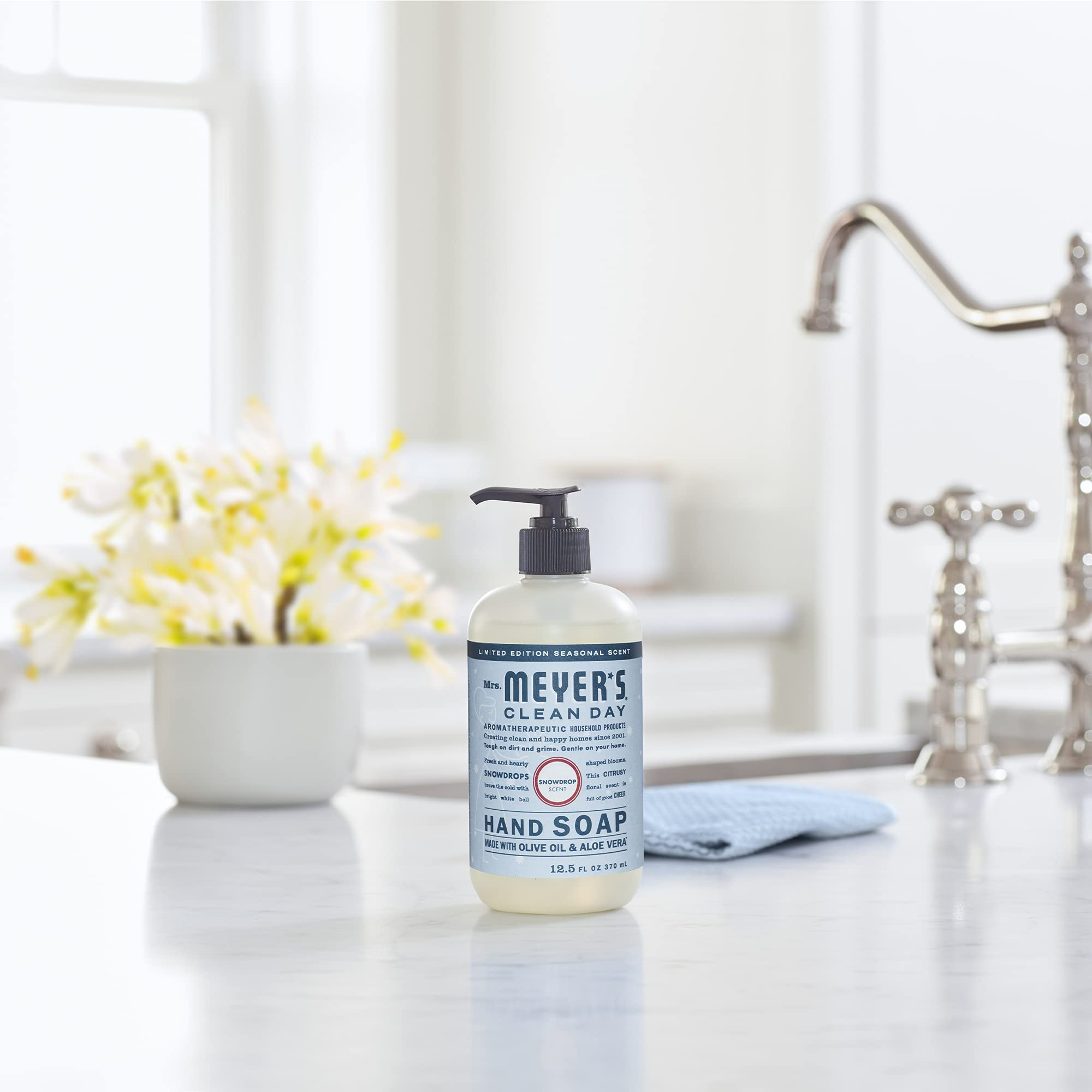 MRS. MEYER'S CLEAN DAY Hand Soap, Made with Essential Oils, Snowdrop, 12.5 fl. Oz (Pack of 3)