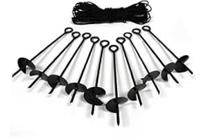 King Canopy 10-Piece Ground Anchor Kit,15-inch Steel Powder Coated, Auger Style w/100 feet of Rope, Black, A10200