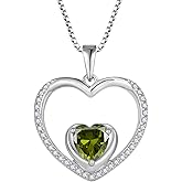 FJ Heart Pendant Necklace 925 Sterling Silver Birthstone Jewelry for Women