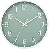 Moiubik Wall Clocks Battery Operated 8 inch Modern Wall Clock,Silent Non Ticking Wall Clock for Living Room Bedroom Kitchen Office Classroom Decor (Green White)