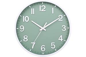 Moiubik Wall Clocks Battery Operated 8 inch Modern Wall Clock,Silent Non Ticking Wall Clock for Living Room Bedroom Kitchen Office Classroom Decor (Green White)