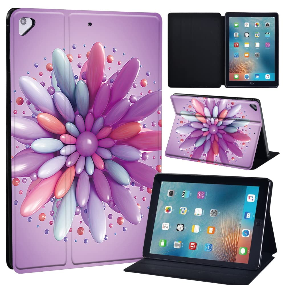 Leather slim lightweight Stand Cover Case for Apple New iPad 9.7 2018 2017(6th Gen, 5th Gen)/iPad Air 2/iPad Air/iPad Pro 9.7 Tablet with Auto Wake/Sleep (3D art-large flower)