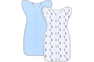 ROKSUMA Transition Swaddle Baby Sleep Sack 0-3 Months Arms up Swaddles 2-Way Zipper 100% Cotton Arms in/out, 0.8 Tog Baby Swaddles for Newborn Boy Girl, 2-Pack Transitional Swaddle Sack (Small 5-14lbs)