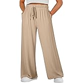Eytino Womens Plus Size Pants Summer Elastic High Waist Drawstring Casual Loose Wide Leg Trousers Pants with Pockets(1X-5X)